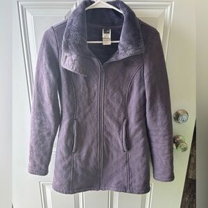 The North Face Caroluna quilted fleece jacket purple long coat zip up size small